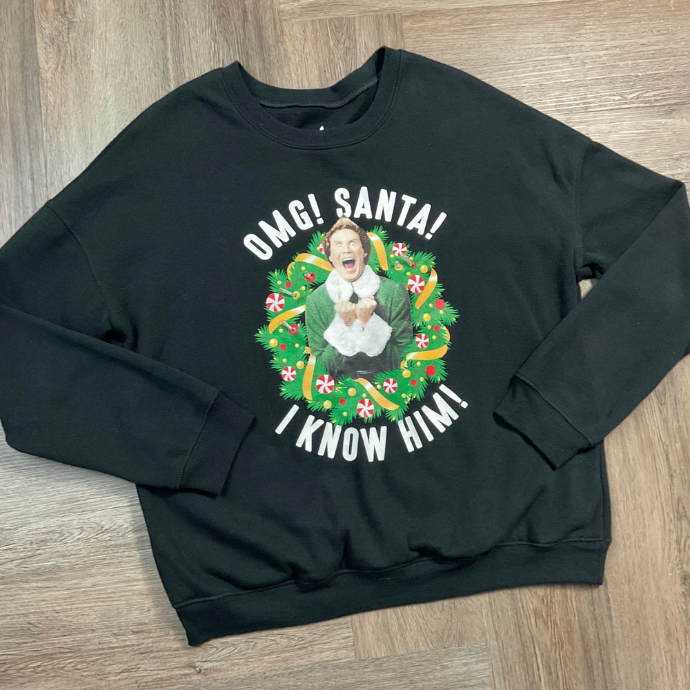 Elf Movie Light‎ Up Crewneck Sweatshirt Unisex Medium OMG Santa I Know Him Buddy